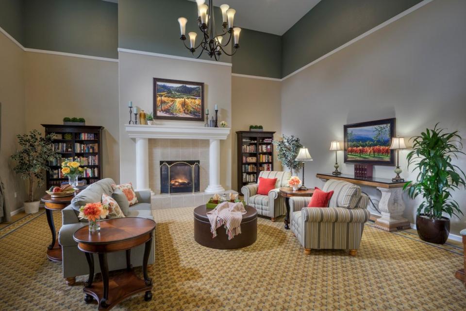 Community living room with fireplace